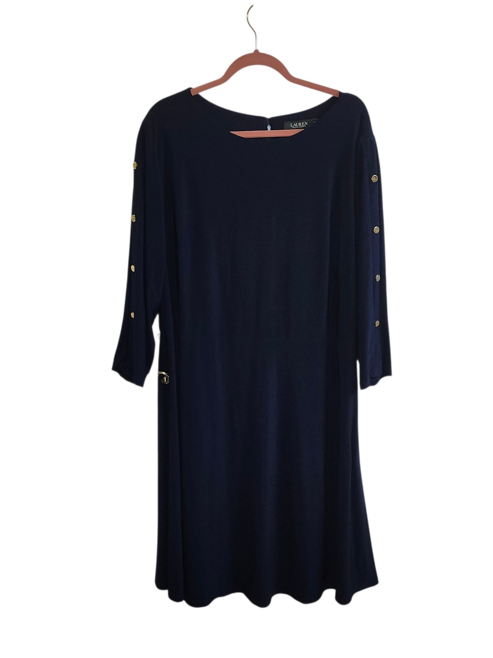 Lauren Ralph Lauren Navy Gold Button-Sleeve Navy A-Line Dress 22/24